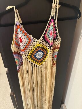 Crochet Fringe Festival Midi Dress / Top /Swim Coverup - Multicolor NWT